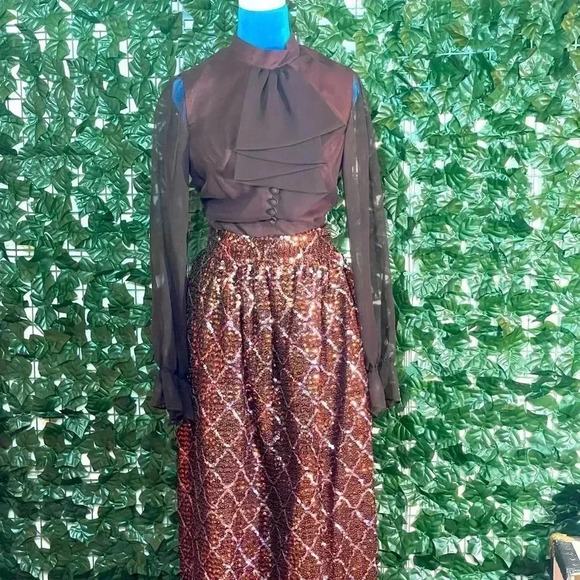 Holy Sequins! 🪩 Vintage Jack Bryan Sequin Maxi Skirt and Sheer Top Outfit EUC